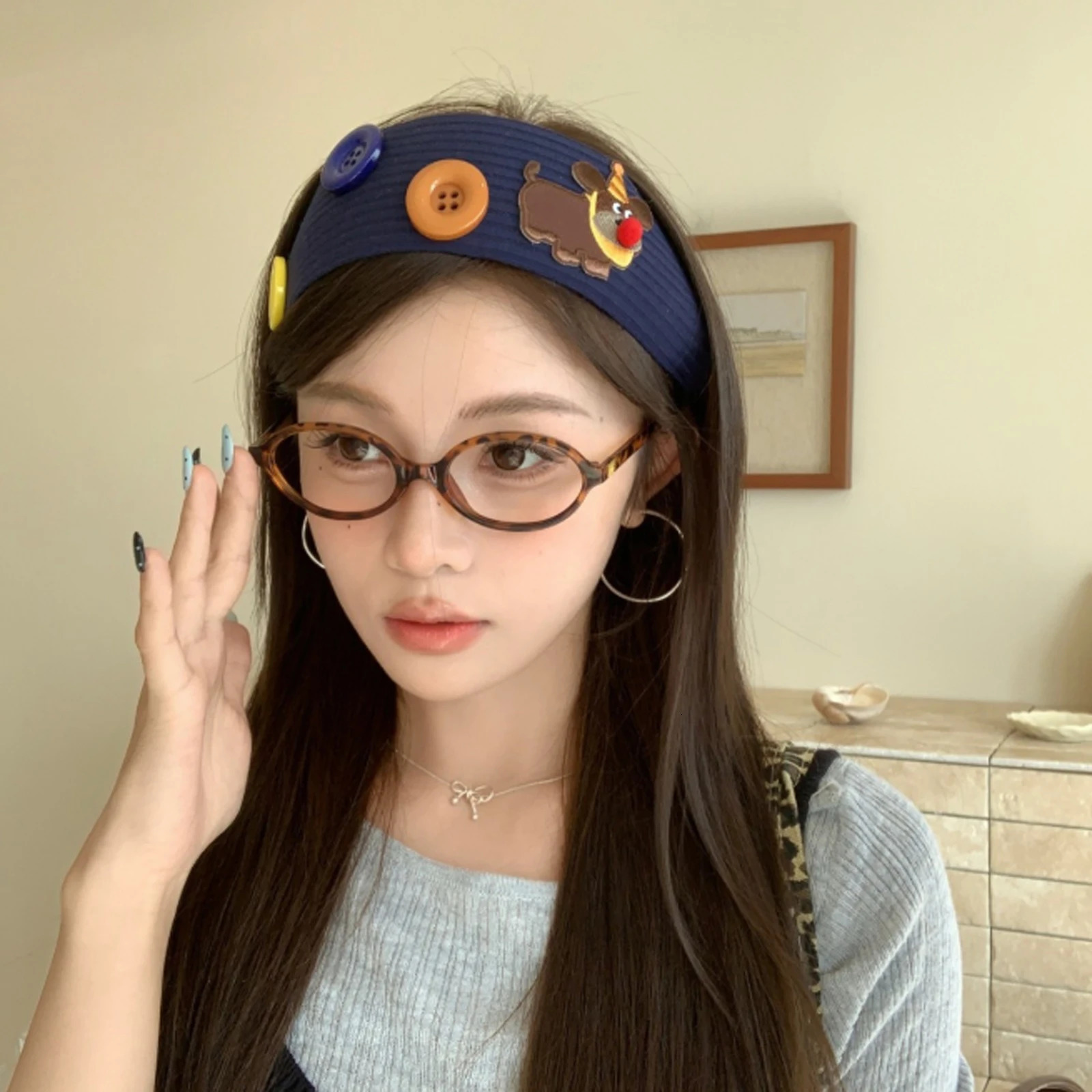 PROLY Fashion Headband For Women Wide Side Dog Button Hairband Personality Lovely Turban Winter Hair Accessories 251023