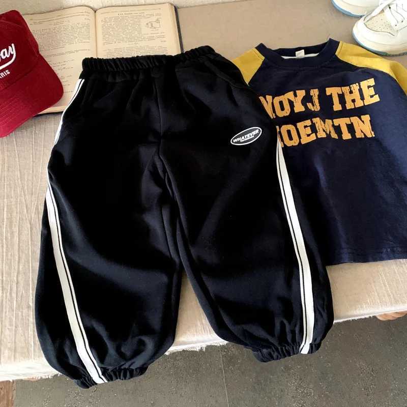 Boys Girls Sweatpant Autumn Spring 2025 Casual Fashion Trendy Loose Patchwork Gray Black Solid Color Long PantT251027