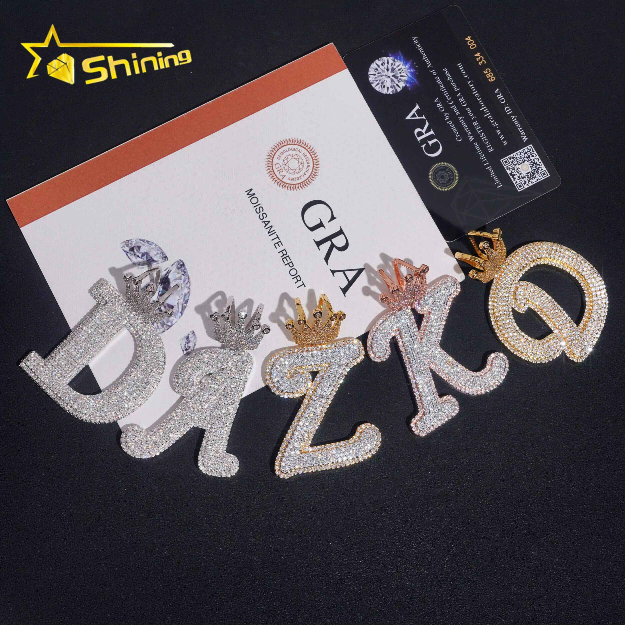 New Arrival Fashion Hip Hop Jewelry 925 Sterling Silver VVS Moissanite Iced Out Initial Letter Pendant Necklace