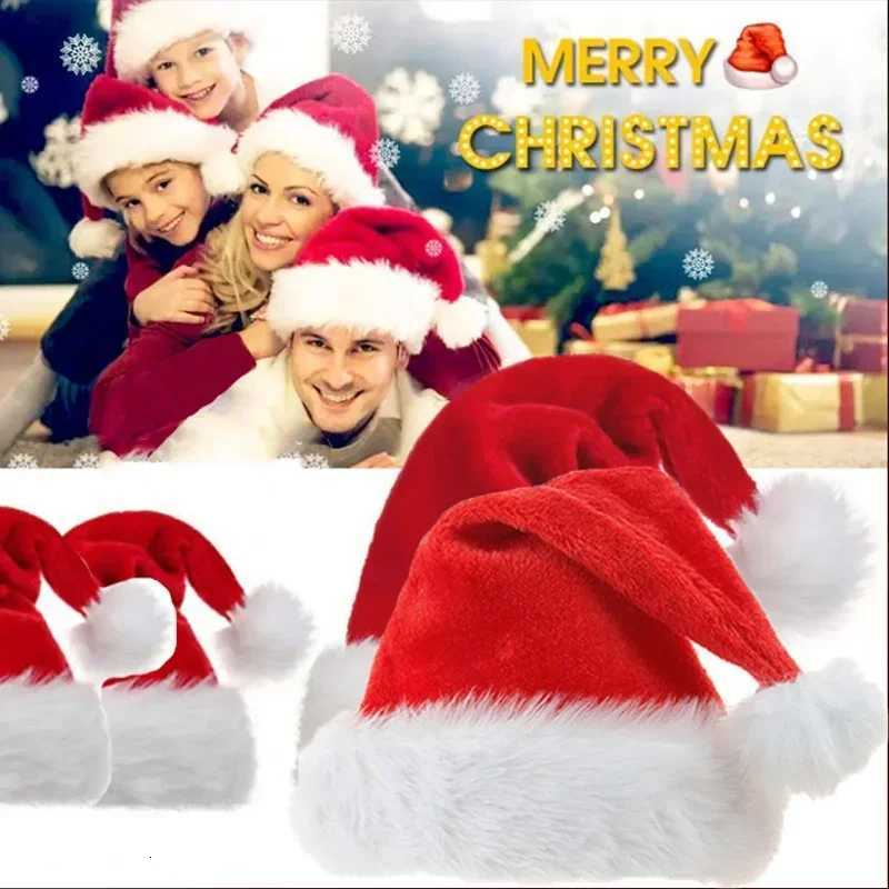 Christmas Santa Hat For Adults And Kids Xmas Red Long Plush Holiday Hats Comfort Velvet Party New Year Festive SuppliesW251027