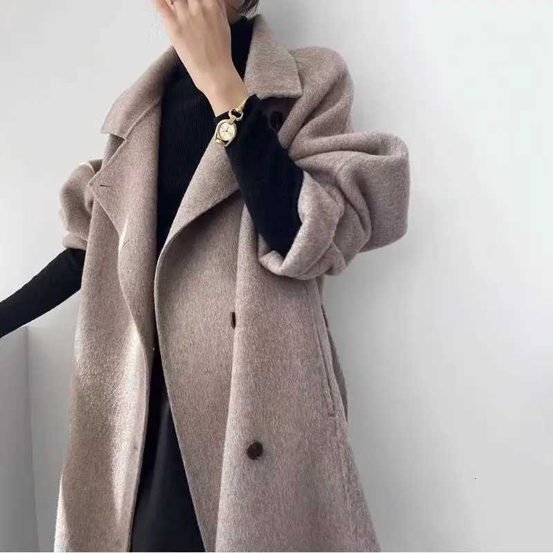 Advanced Gray Standing Collar Long Woolen Coat For WomenS Autumn And Winter Clothing New Fashionable DoubleSided Woolen Coat M251027