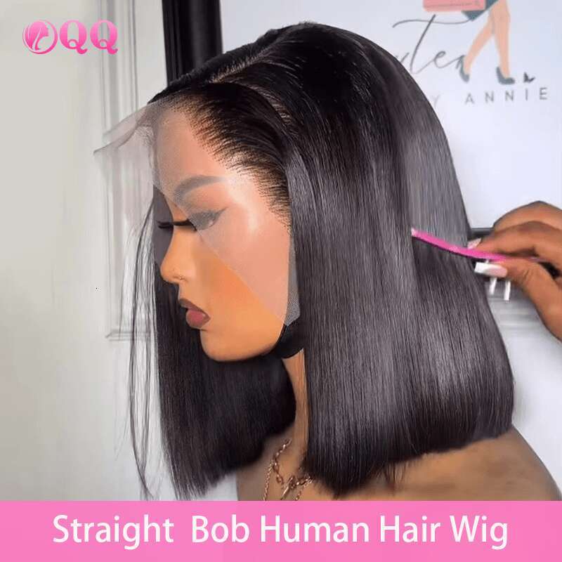 250% Density 13X4 HD Transparent Lace 100% Human Glueless Short Straight Front Pre-Plucked Suitable For All Kinds Of People Fashion Wigs|Volumizing Wi