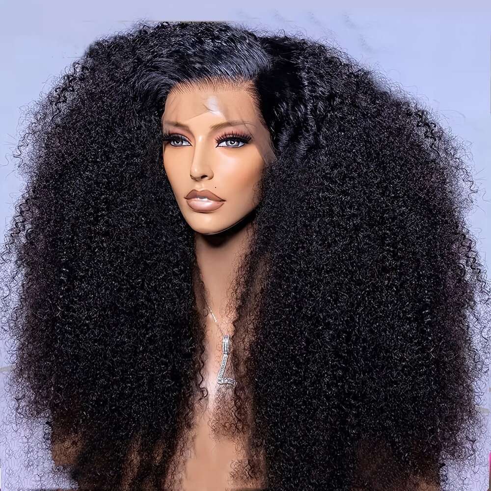 Long 24 Soft Natural Black 180Density Kinky Curly Lace Front Wig For Women Preplucked Heat Resistant Glueless Daily