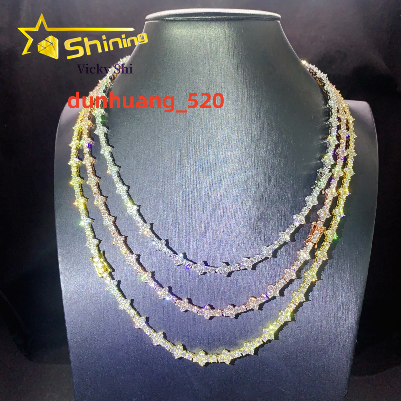 Worldwide Shipping Hip Hop Jewelry S925 Silver Gold Plated 3mm Cross Necklace VVS Moissanite Tennis Chain