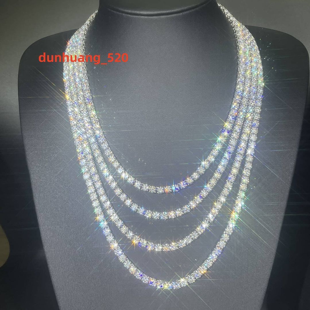 Hip Hop Iced Out 925 Sterling Silver 3mm 4mm 5mm Moissanite Diamond Tennis Chain Necklace