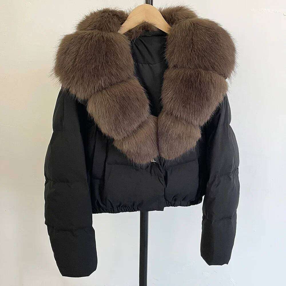 Coat Eco-Friendly Winter Short White Duck Down Warm Clothing Women Faux Collar Puffer Jacket Fashion Fake Fur