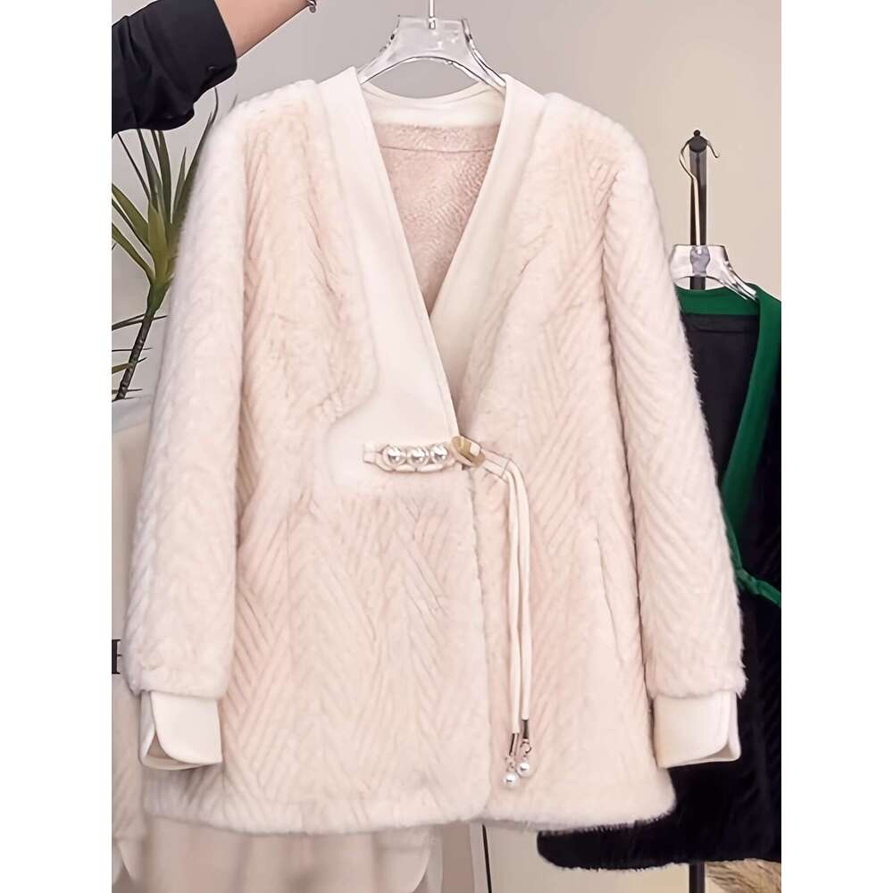 2025 New Faux Mink Fur Coat, Patchwork Thickened Warm Chinese Style Retro Overcoat, 1960S Vintage Look, Winter Coats For Women Elegant