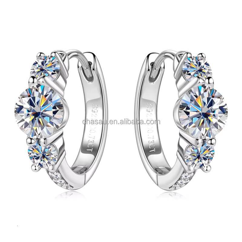 Chasau 5mm3mm1mm 925 Sterling Silver Moissanite Hoop Earrings for Women
