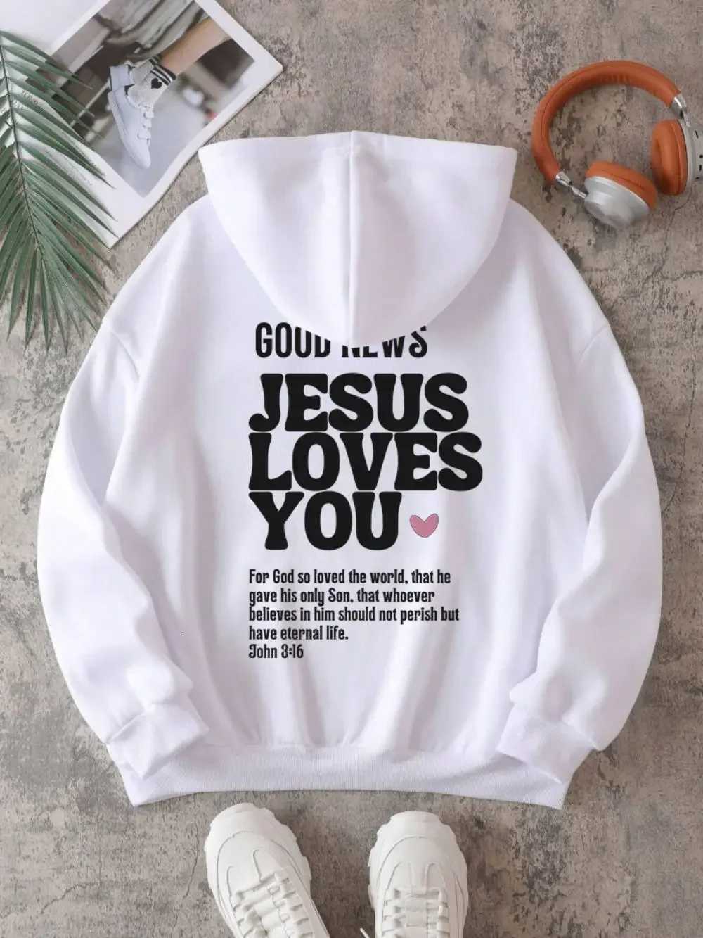 Autumn Mens Hoodies Good News Jesus Loves You Printing Pullovers Loose Pocket Warm Comfortable Sweatshirts Street Clothing W251027