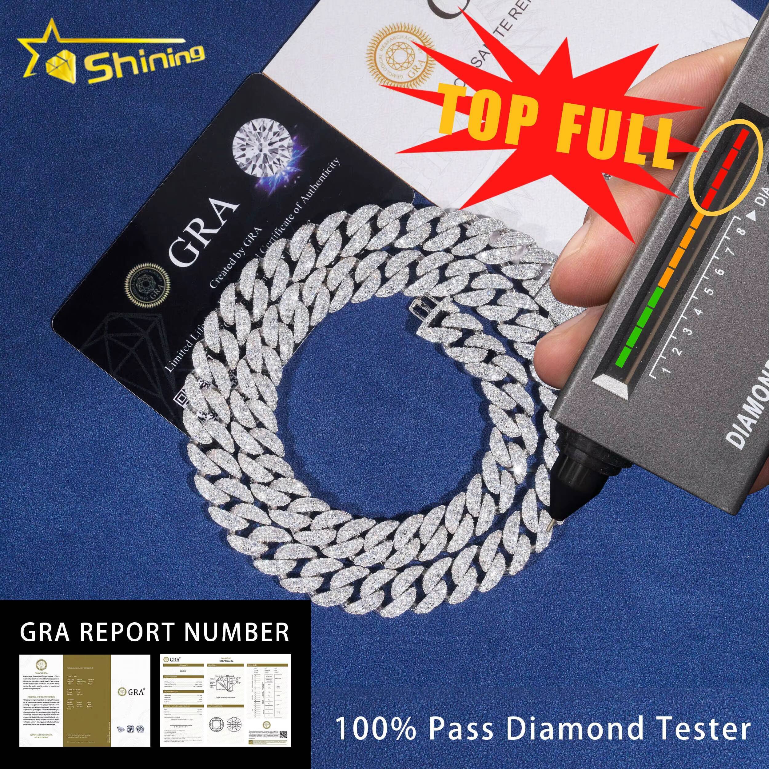 RTS 12mm Width Sterling Silver 925 Vvs Moissanite Cuban Bracelet Hip Hop Iced Out Jewelry Men Necklace Cuban Link Chain