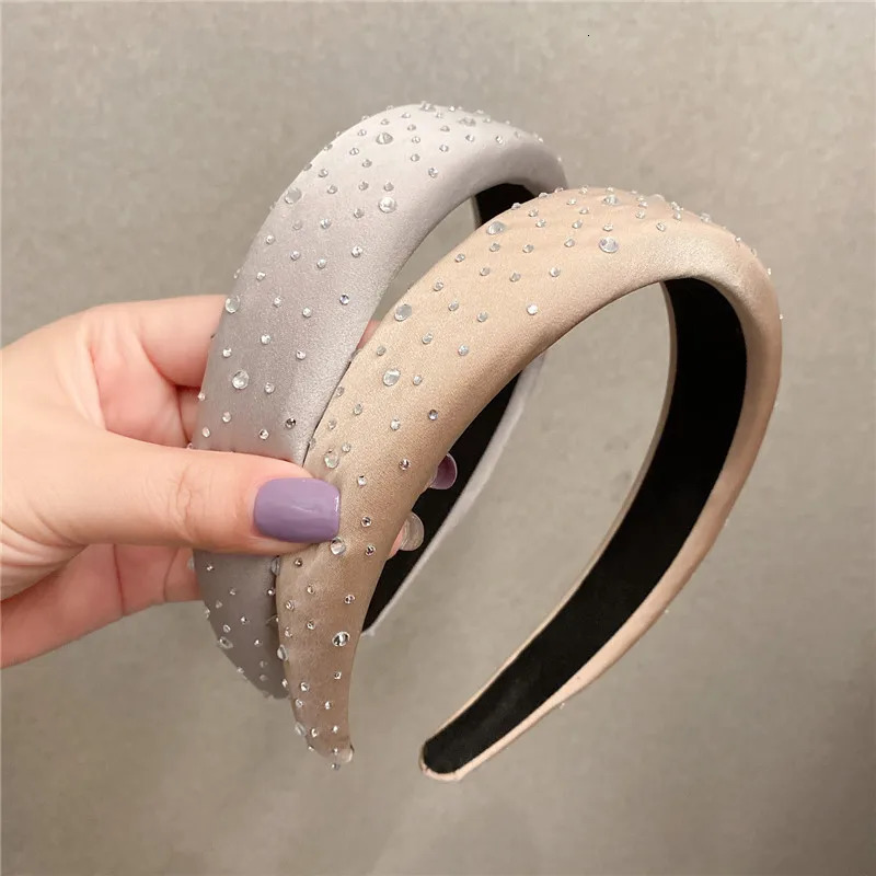 Black Padded Headband Rhinestones for Women Spring Hair Accessories Solid Sponge Thick Hairband Crystals Head Hoop 251023