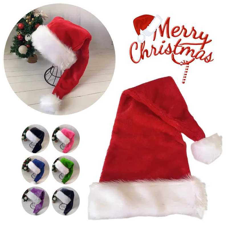 Christmas Hat Xmas Long Plush Holiday Red Green Warm Hat for Adults And Kids Unisex New Year Party Supplies Santa Claus Hat GiftW251027