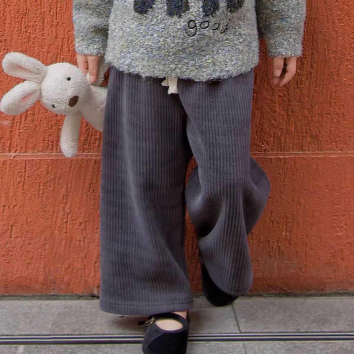 Autumn Winter Children Girl Straight Pant Cotton Fleece Thick Warm Kid Baby Girl Corduroy Pants Solid Toddler Girl Wide Leg PantT251027