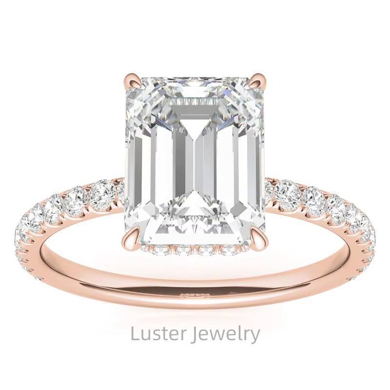Luster Engagement 4ct D White VVS Moissanite Fashion Jewelry MOQ 1 Piece 925 Sterling Silver Emerald Cut Moissanite Ring