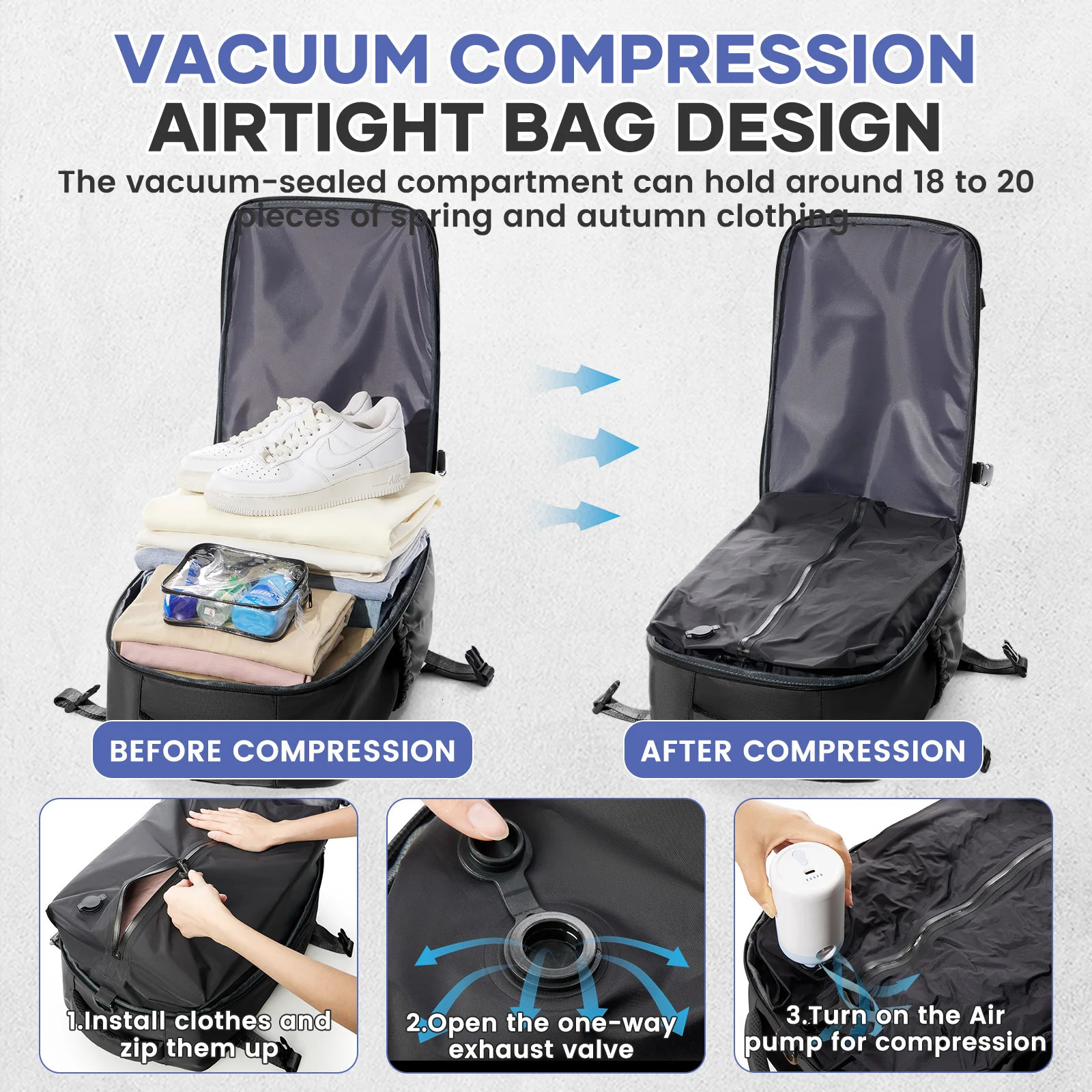 Men Vacuum Compression Backpack 156in Laptop Backpack Expand Hiking Vacuum Travel Backpack Ryanair Backpack 40x20x25 Cabin Bag 251027