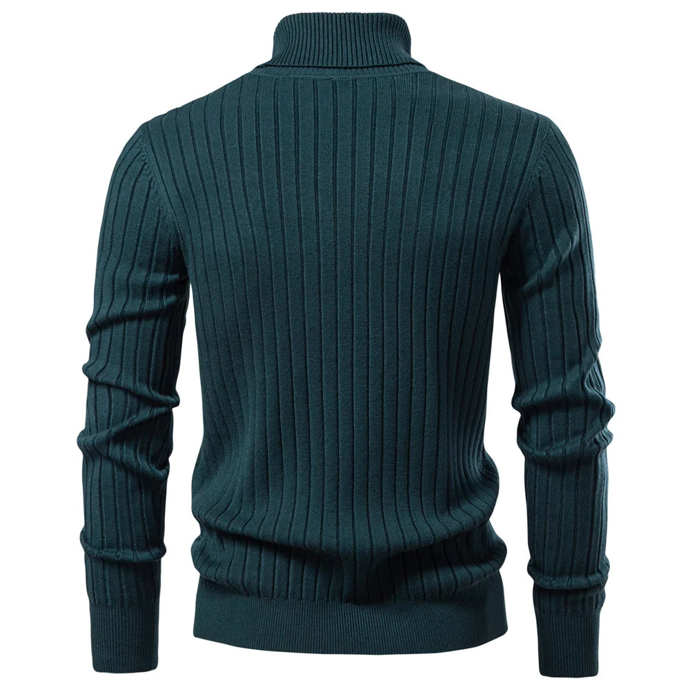 AIOPESON Mens Turtleneck Sweater Solid Color with Striped Pullover Warm Knitwear Winter Basic Casual High Quality Male 251016