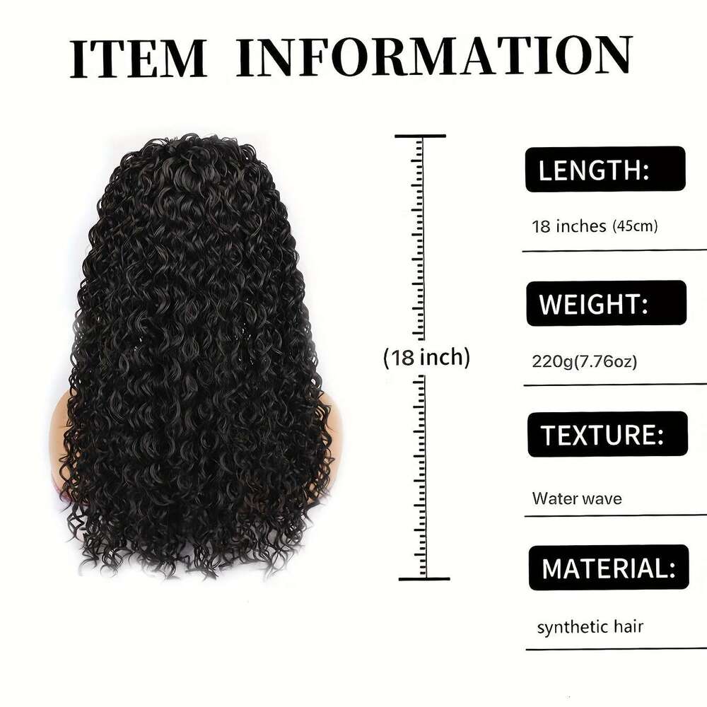 1Pc Elegant Unisex-Adult Curly Headband Wig, 180% Density Water Wave Synthetic Half With Elastic Cap And Attached Headbands, High Temperature Fiber, G