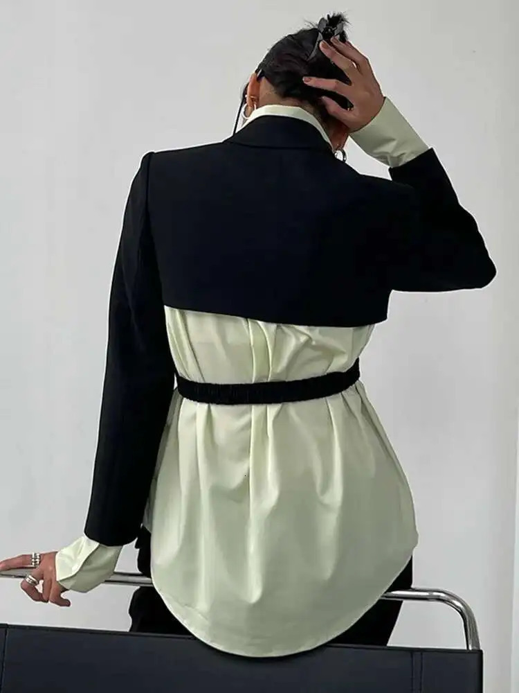 LANMREM Irregular Backless n Blazer For Women Notched Long Sleeve Solid Elegant Jackets Female Clothing Spring 251027
