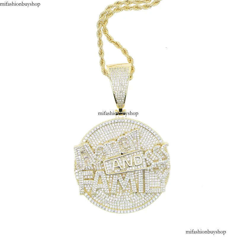 Hip Hop MONEY AND FAMILY Letters Pendant Necklace Full Zircon Mens Jewelry Gift