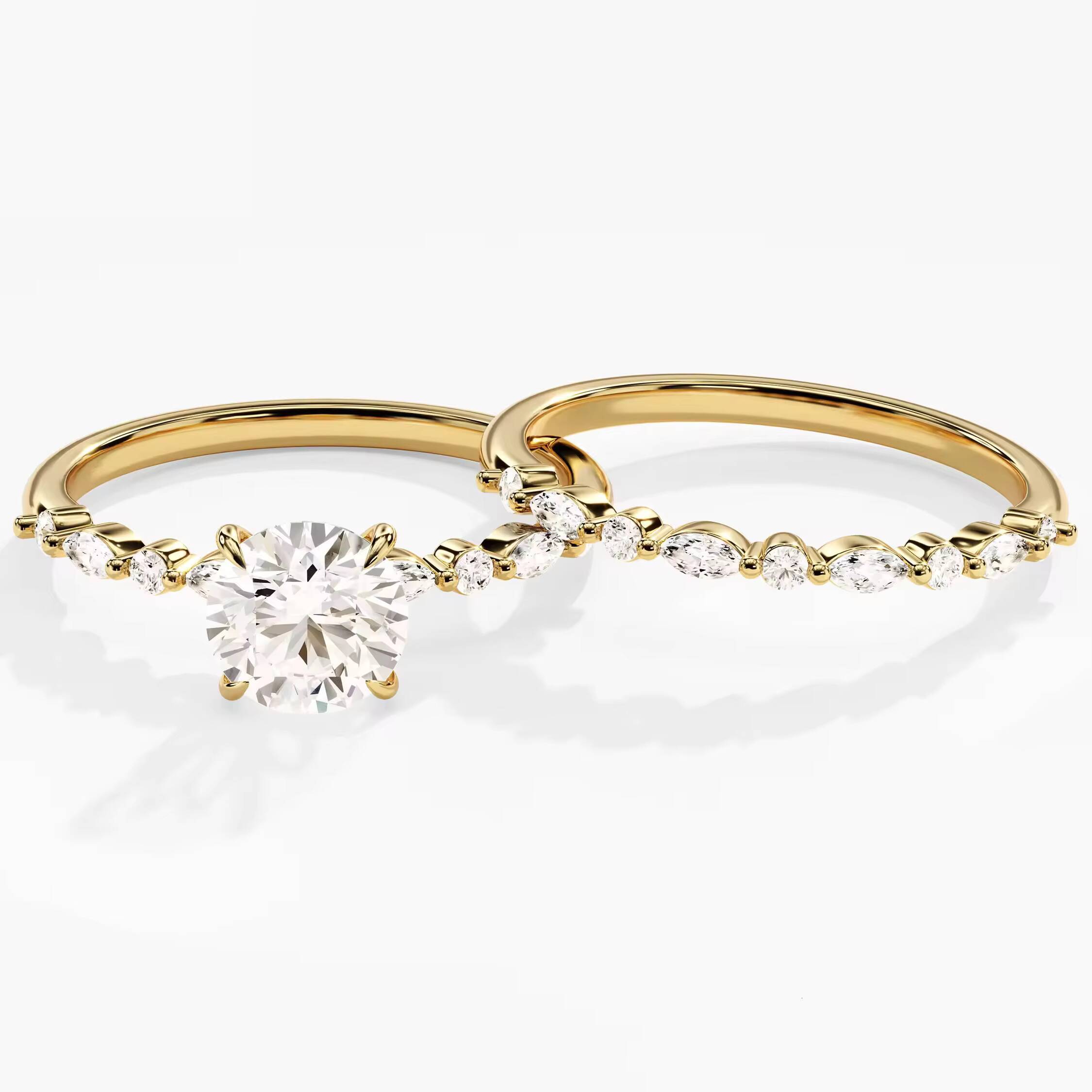 Vintage Wedding Diamond Set 15 CT Diamond Engagement Ring Set 14k 18k Gold Bridal Diamond Set for Women