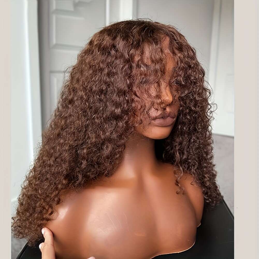 Glueless Lace Front - Natural Look Preplucked Hairline, 26" Long Kinky Curly Synthetic Wig With Bangs, No Glue Needed, Everyday Special Events, M