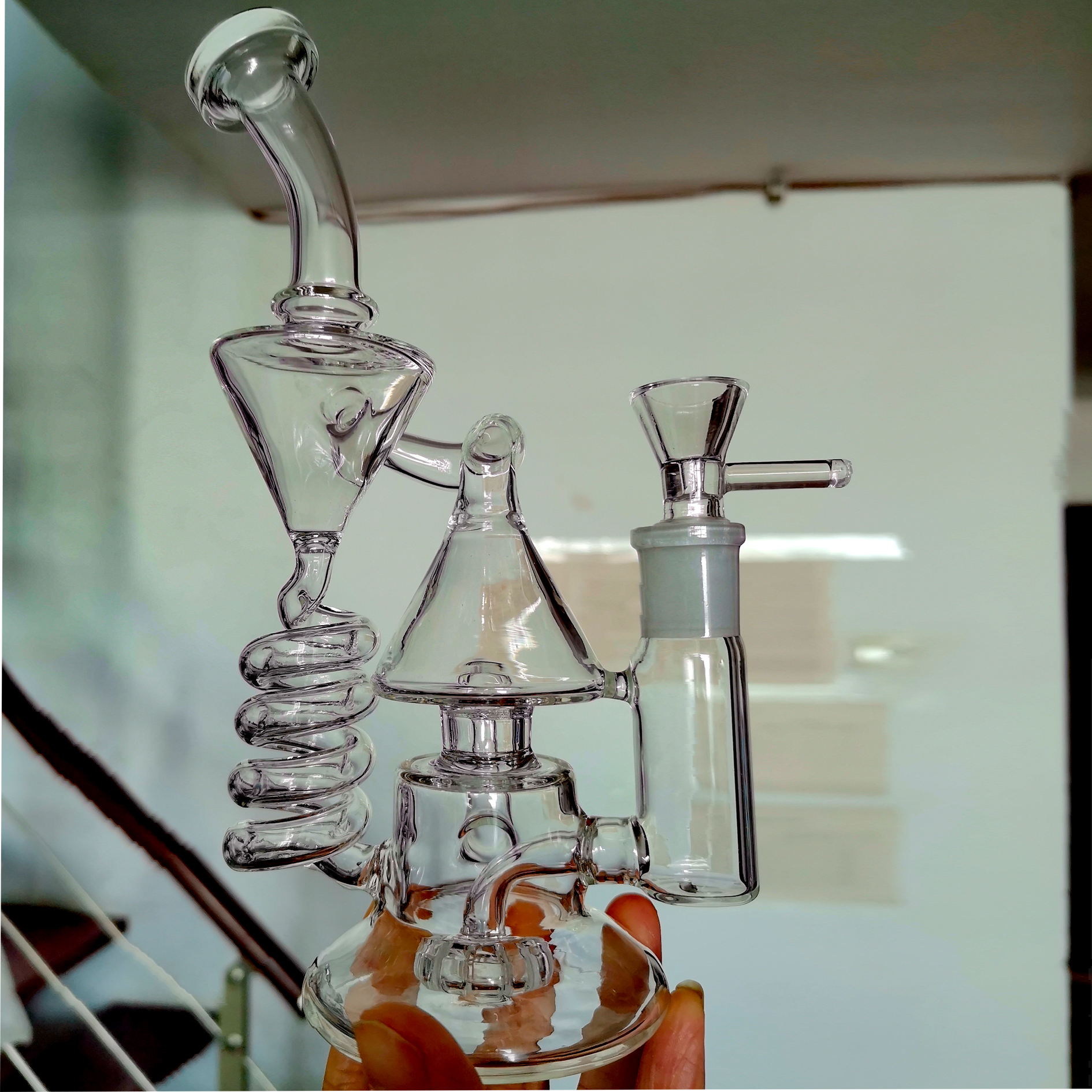 9.5inchs Recycler Glass Bong Smoking Water Pipes Hookahs Heady Bubbler Water Bongs With 14mm Bowl