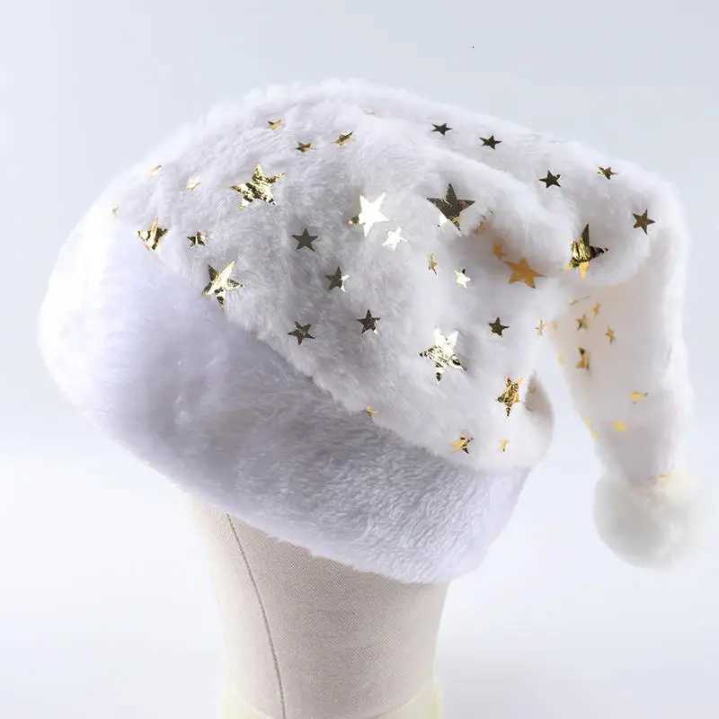 White Plush Christmas Hat Gold Silver Sequins Snowflake Santa Hats Caps For Xmas Home Party Decor Navidad GiftsW251027