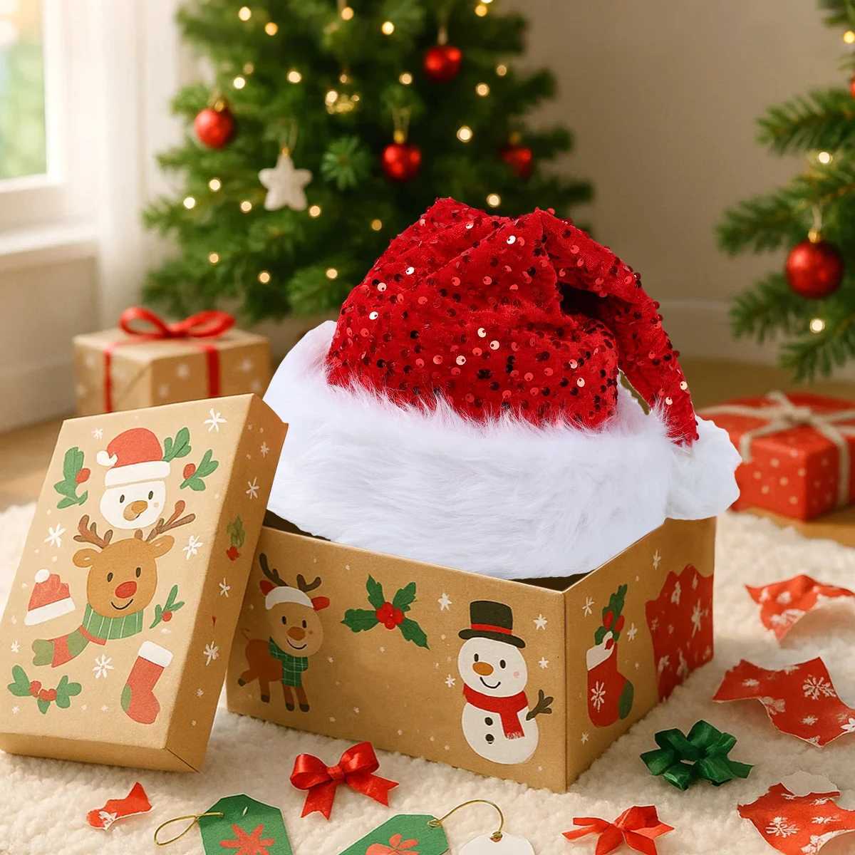 Christmas Sequin Santa Hat Merry Christmas Decoration for Home 2025 Cristmas Xmas Hat Ornament Navidad Natal Happy New Year GiftW251027