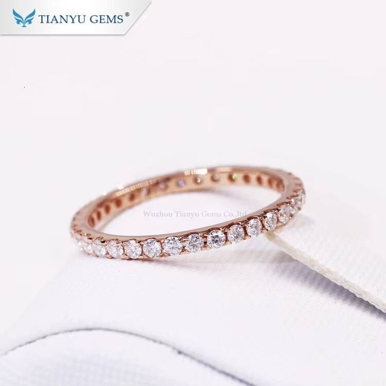 Tianyu Gems 18k Rose Gold Full Eternity Rings 15mm Round Cut Moissanite D Colorless Gemstone 14k Wedding Band Ring for Women