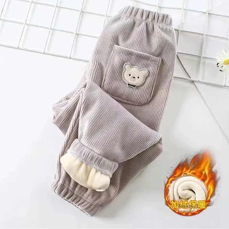 Autumnwinter Childrens Fleecelined Corduroy Pants Stylish Embroidery Casual Warm Trousers For Boys GirlsT251027