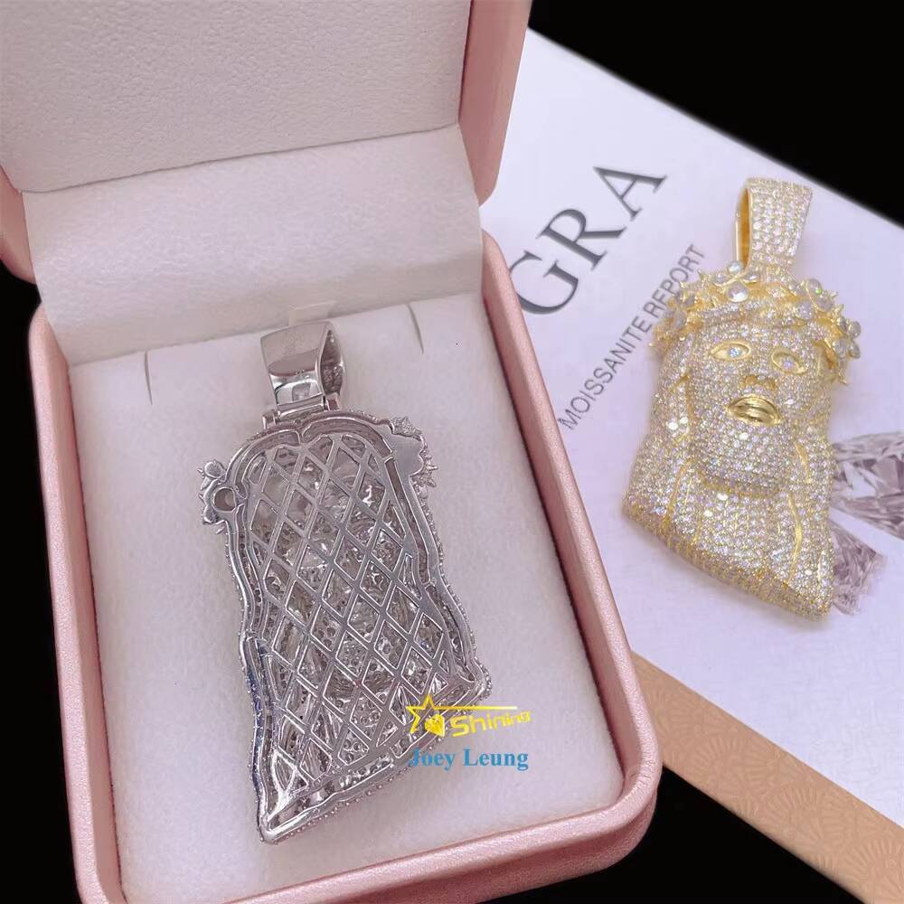 GRA Certificate Baguette Moissanite Jewelry 925 Silver Hip Hop Iced Out Jesus Custom Necklace Pendant
