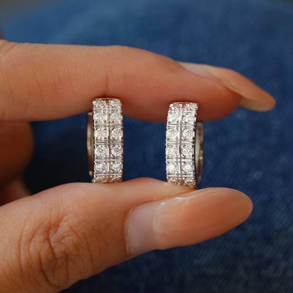 Fashion S925 Sterling Silver Moissanite Earrings with European and American Style Hiphop Accents for Men and Women