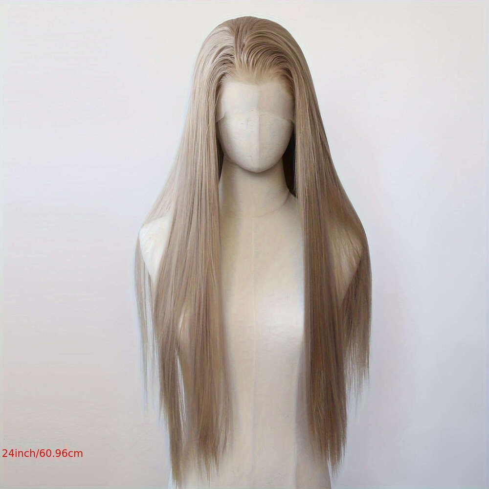 Unisex-Adult Synthetic Lace Front Wig 13X3 - Pre Plucked Glueless Heat Resistant Fiber Hair, Long Straight Basics Style, 180% Density, Honey Chocolate