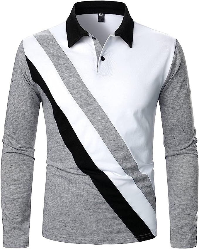 Fashion Zipper Decoration Machine Washable Polo Shirt 3D Print Patchwork Design Men's Long Sleeve Polo Fashion Casual