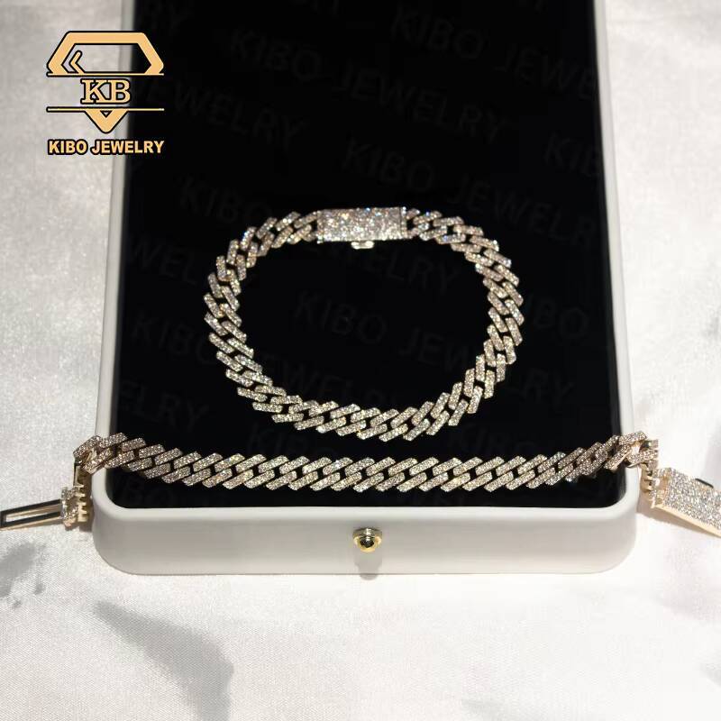 Hip Hop Iced Out 8mm Lab Grown Diamond HPHT VVS VS 10K Solid Real Gold Cuban Link Chain Bracelets Men Women