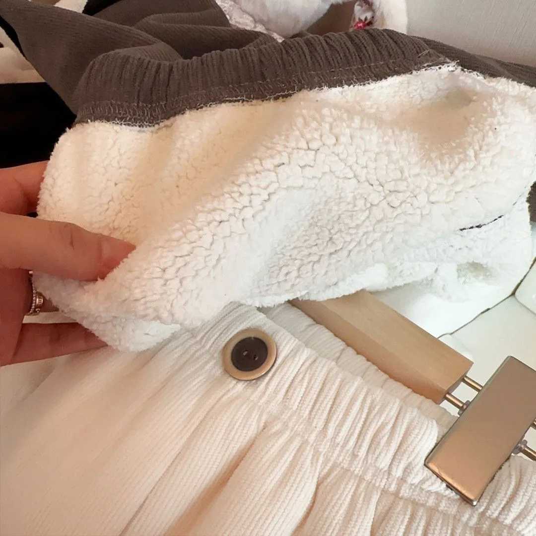 2025 Winter Childrens Clothing 18Y Kids Fleece Lined Corduroy Wide Leg Pants Solid Color Warm TrousersT251027