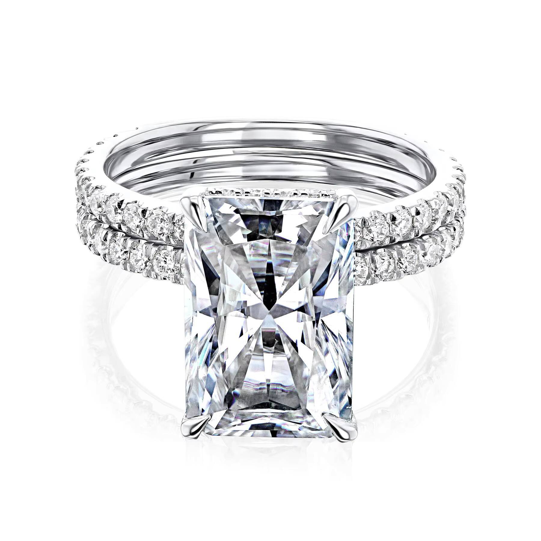 Luster Custom Hidden Halo 9k10k14k18k Gold Moissanite Band 45ct Radiant Cut Moissanite Wedding Ring Sets for Women