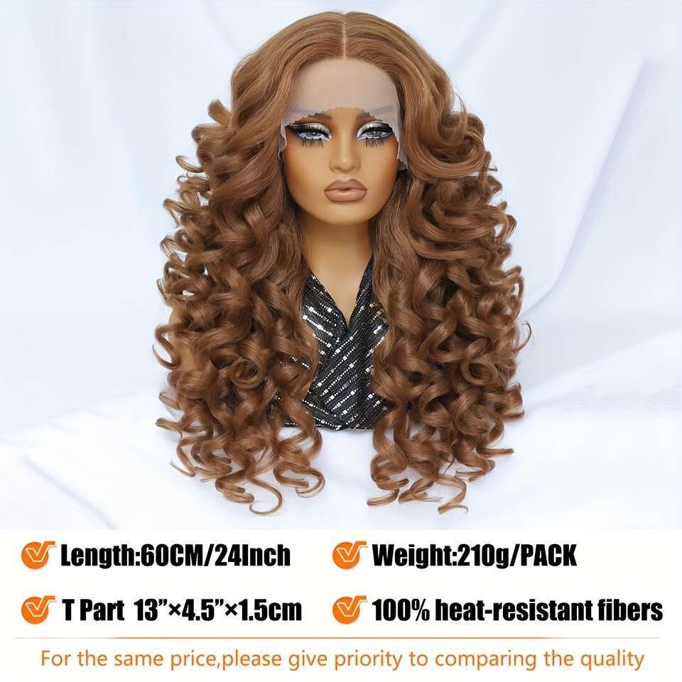 Chic Afro Curly Front Wig Women - Glueless, Heat Resistant Synthetic Hair In Black, Brown, Blonde Orange 13X4x1 T-Part Lace | Perfect For Daily Wear &