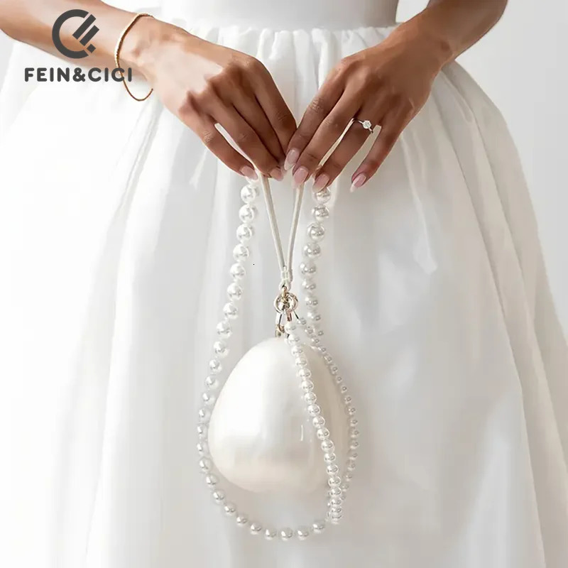 Women mini Acrylic egg bag cute pearl Evening Clutch Bag with beaded strap For Wedding Party purse And Handbag er 251027