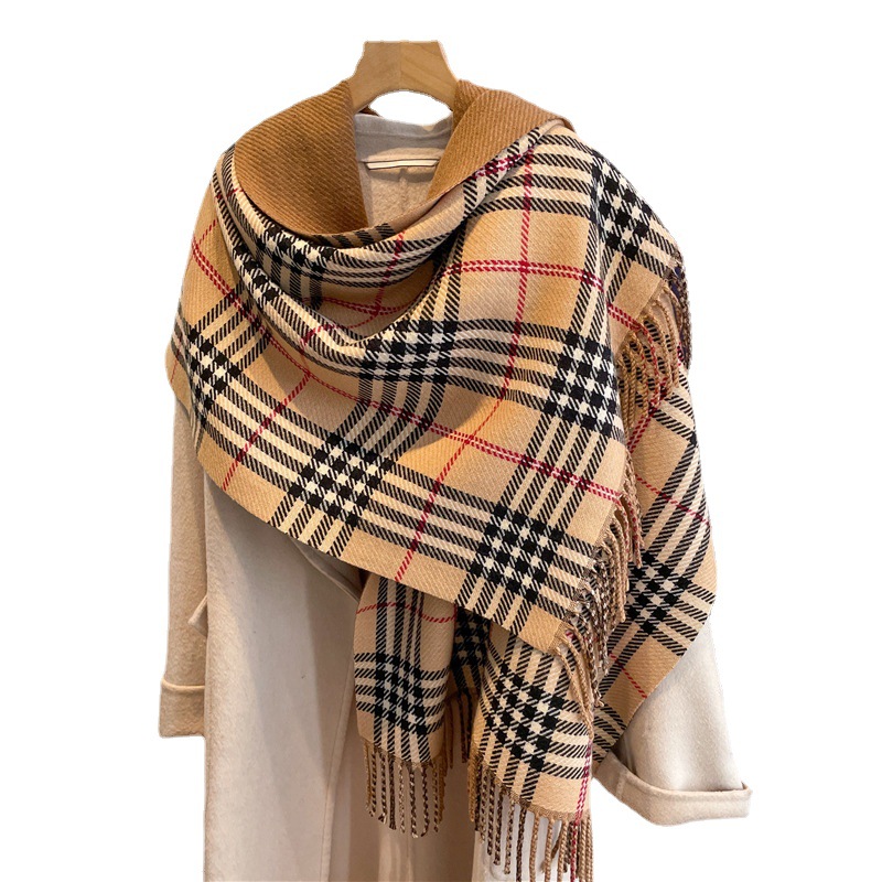 Free shipping Designer Scarves Fashionable highquality versatile plaid scarf for women thickened doublesided shawl long scarf brown