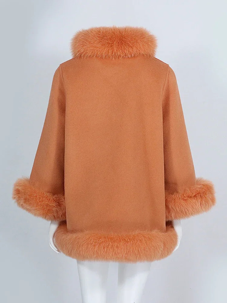 OFTBUY Real Fur Coat Winter Jacket Women Natural Fox Fur Collar Cashmere Wool Woolen Ladies Outerwear Streetwear Fashion 251024