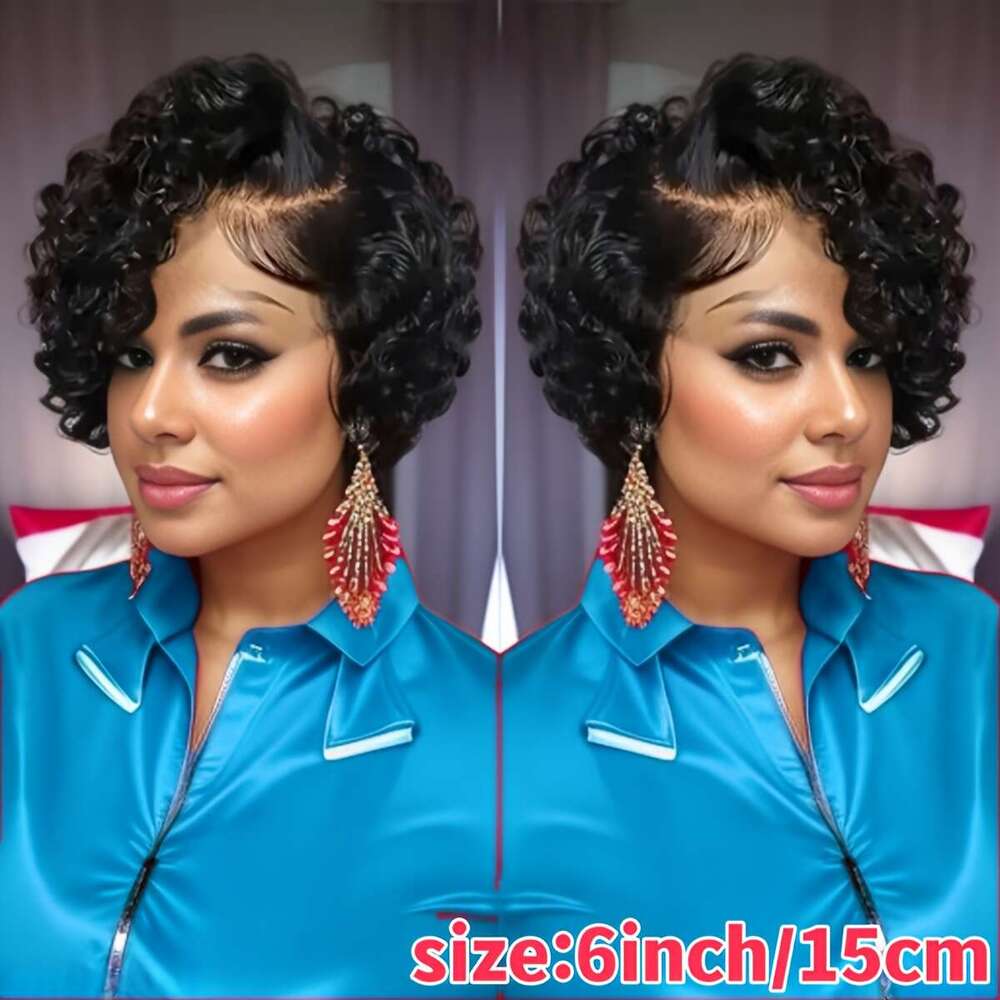 Women's Jerry Curl Remy Human Hair Wig 150% Density Pixie Cut With Transparent Frontal Lace 13X4x1, Pre-Plucked Hairline & Any Part Natural Look 