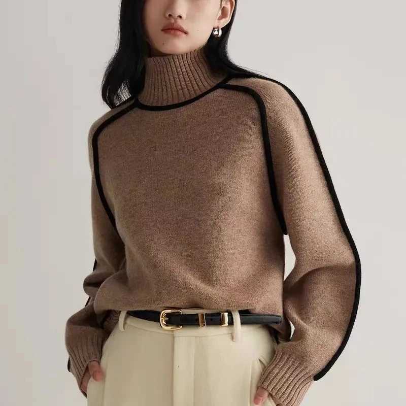 Turtleneck Sweater 2025 Autumn Winter New Womens Loose Patchwork Knitted Sweaters pullover Female Soft Warm Thick Casual TopT251027