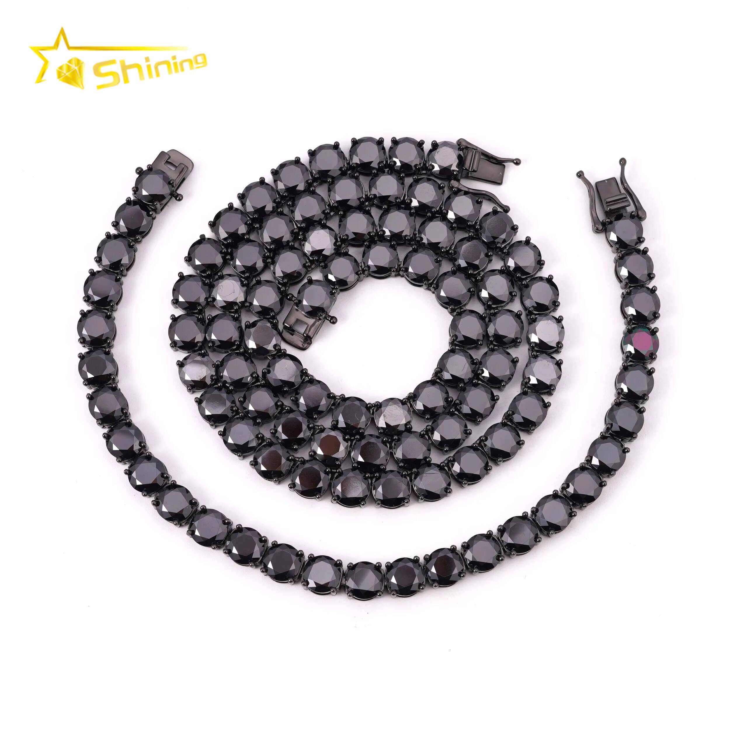 Hip Hop Jewelry GRA Certificate Black Gold Plated 925 Silver Necklace Black Moissanite Tennis Chain