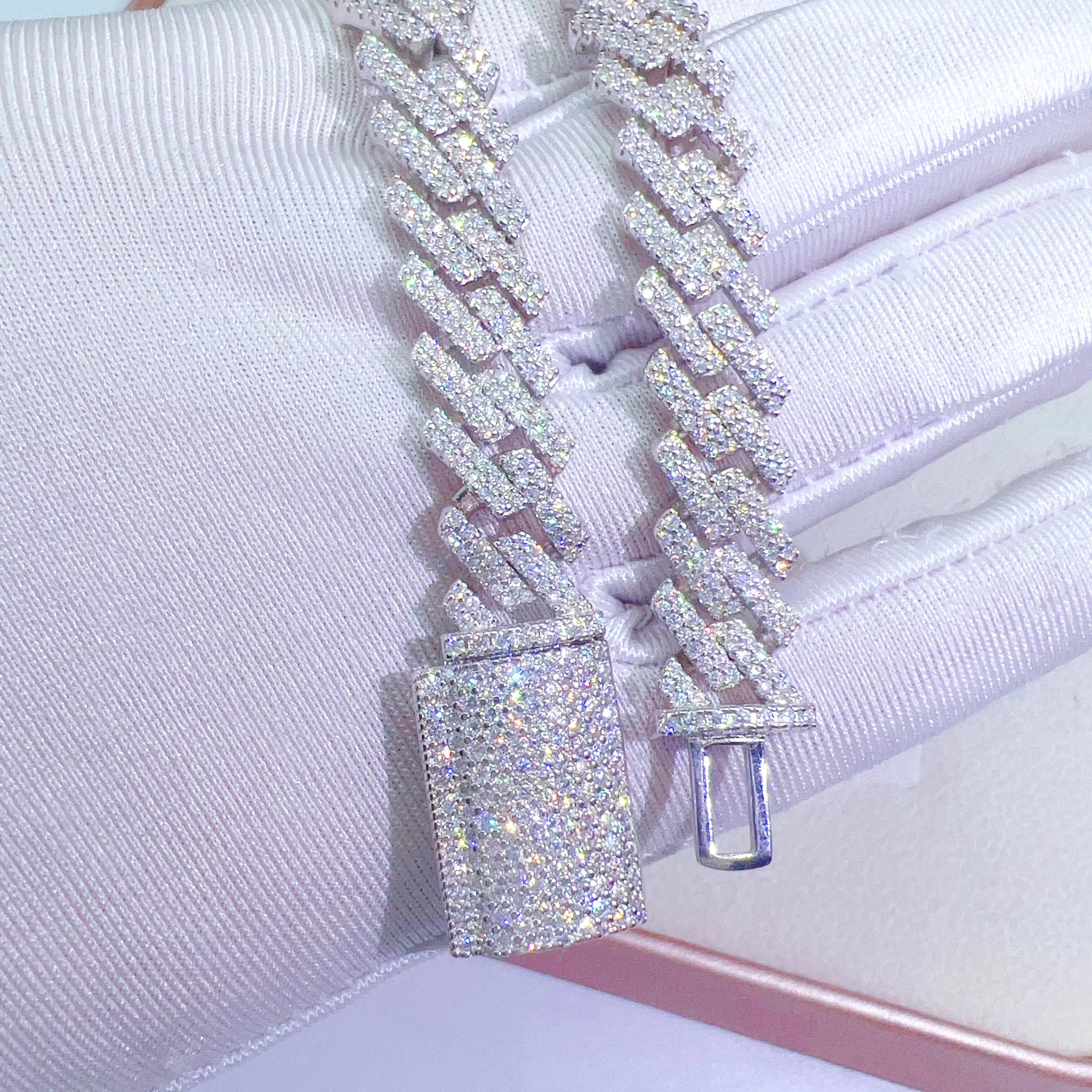 Popular Style Square Shape 10mm 2 Rows Hip Hop Iced Out 925 Silver FL Moissanite Diamond Pass Diamond Tester Miami Cuban Chain