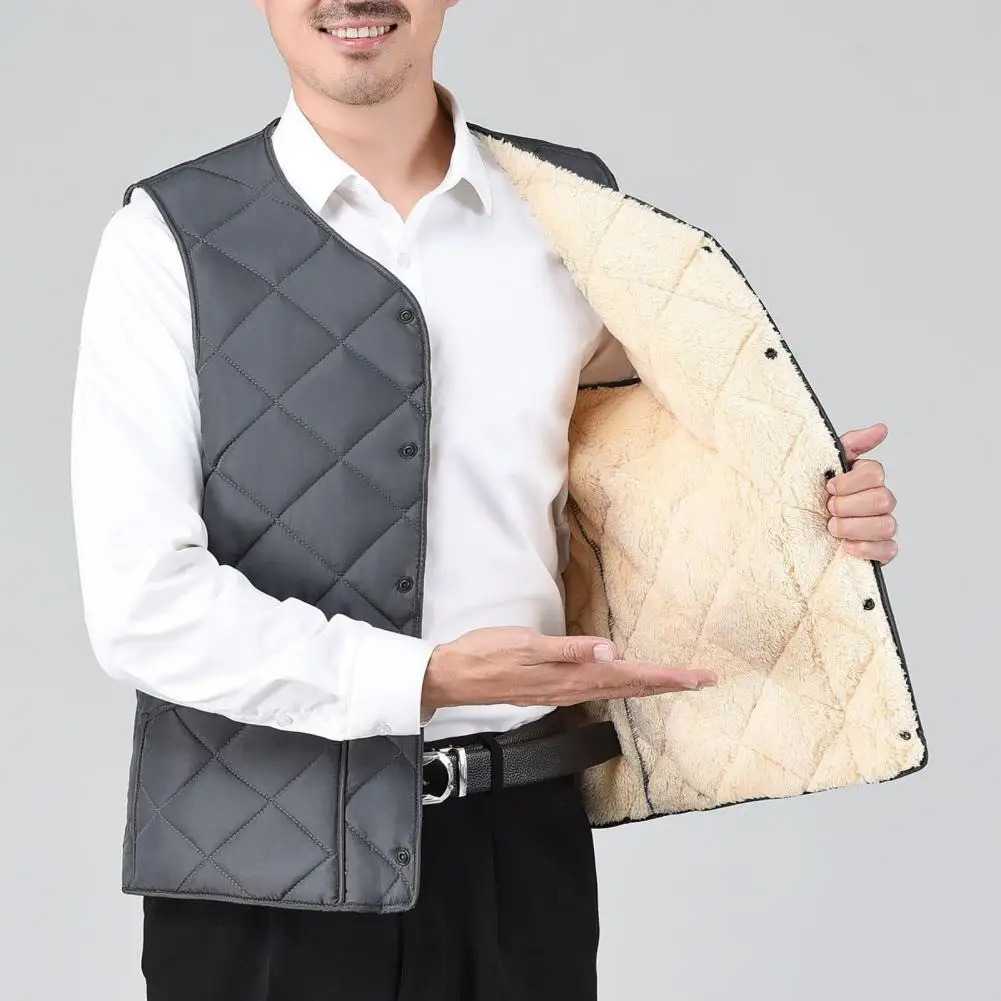 Winter Warm Vest Mens Vneck Down Padding Vest with Button Closure Coldproof Sleeveless Jacket Autumn Winter Solid Color 251024