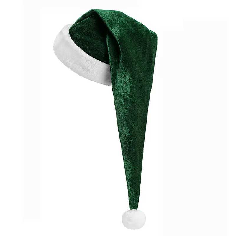32x75cm Christmas Hat Dark Green Velvet Trimmed Adult Holiday Long Santa HatW251027