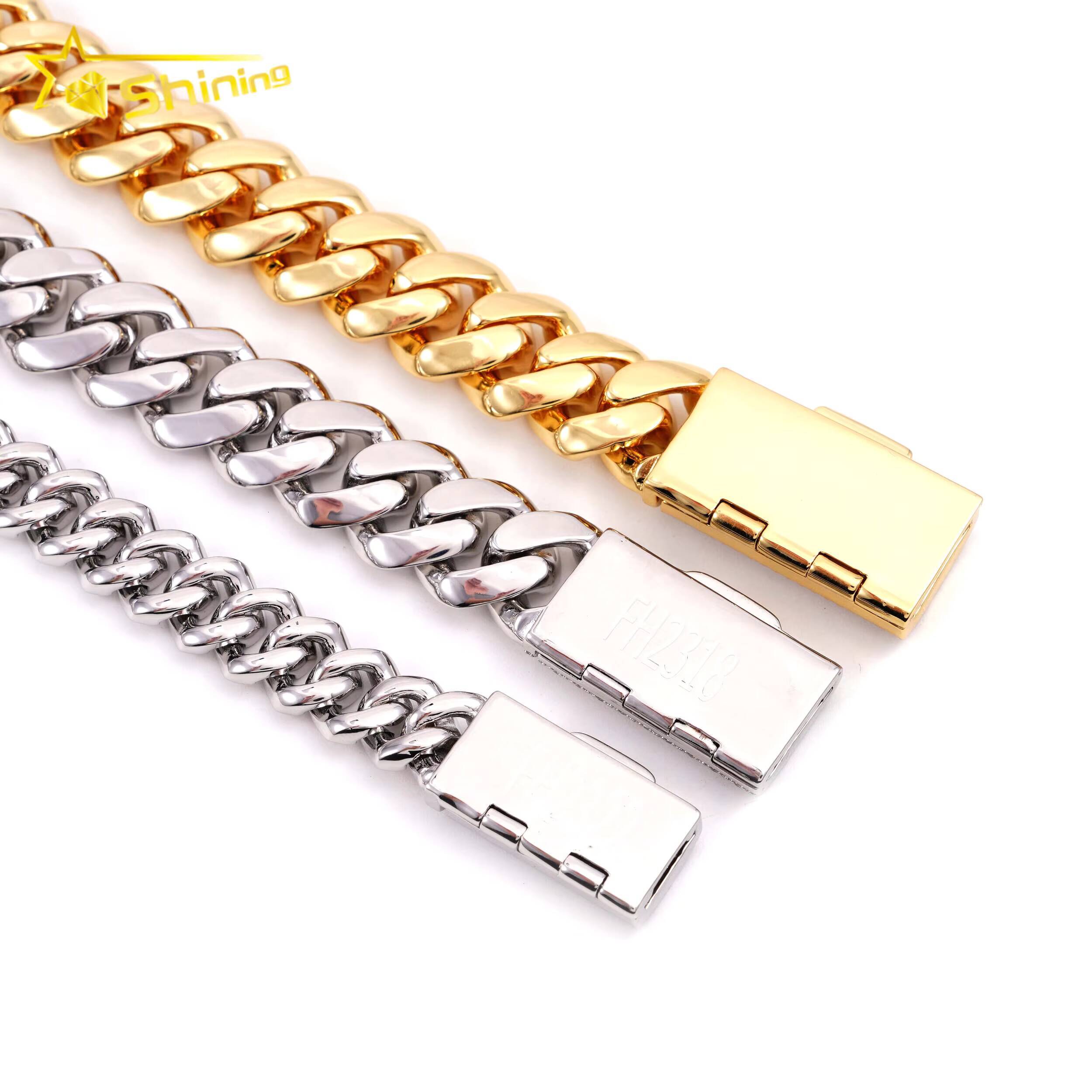 Hip Hop Jewelry Men Fashion Necklace 18K Gold Plated 12MM 14MM 16MM 18MM Width Brass Moissanite Miami Cuban Link Chain