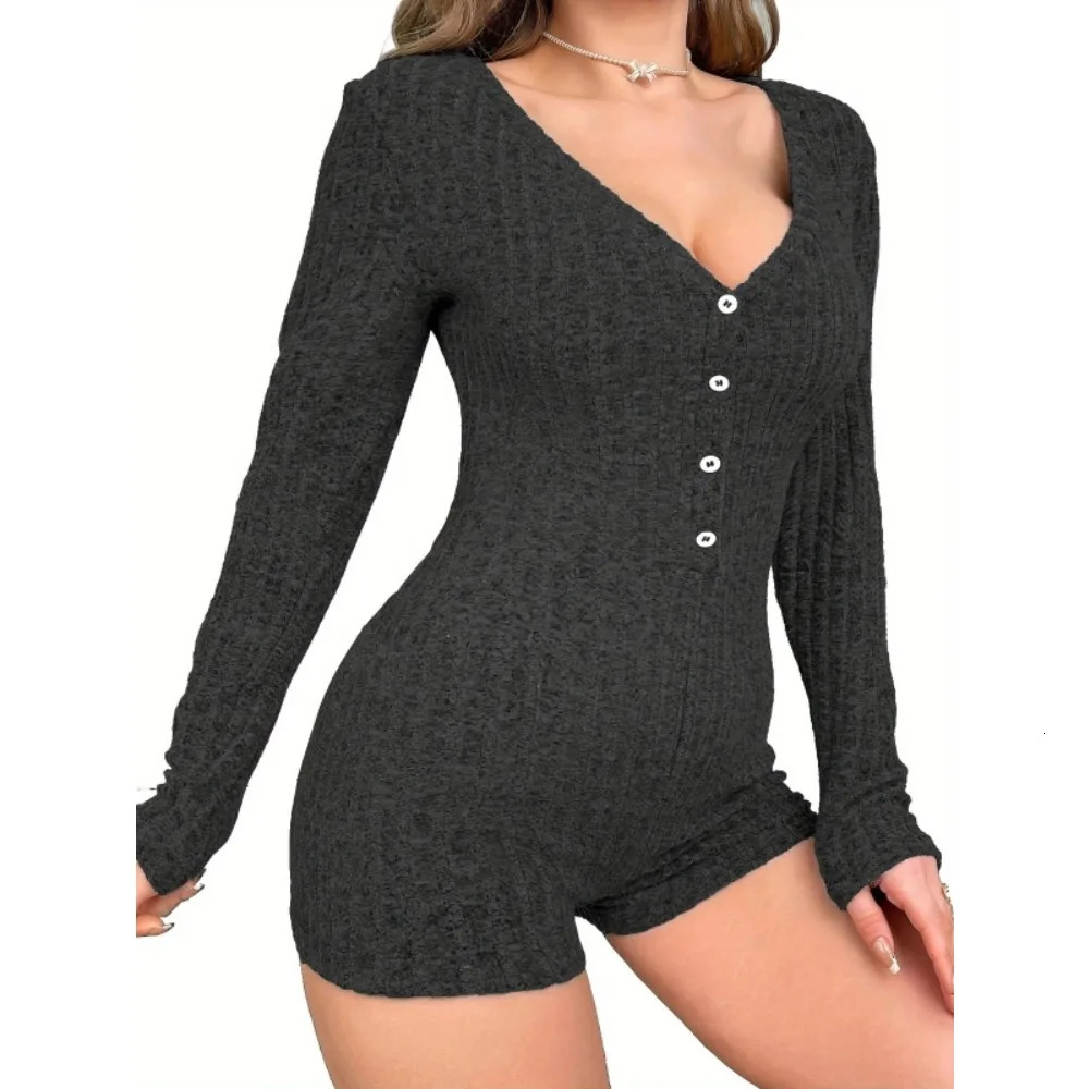 Plus Size 1XL5XL Womens Casual Long Sleeve Pajamas Sexy Jumpsuit Loungewear 251027