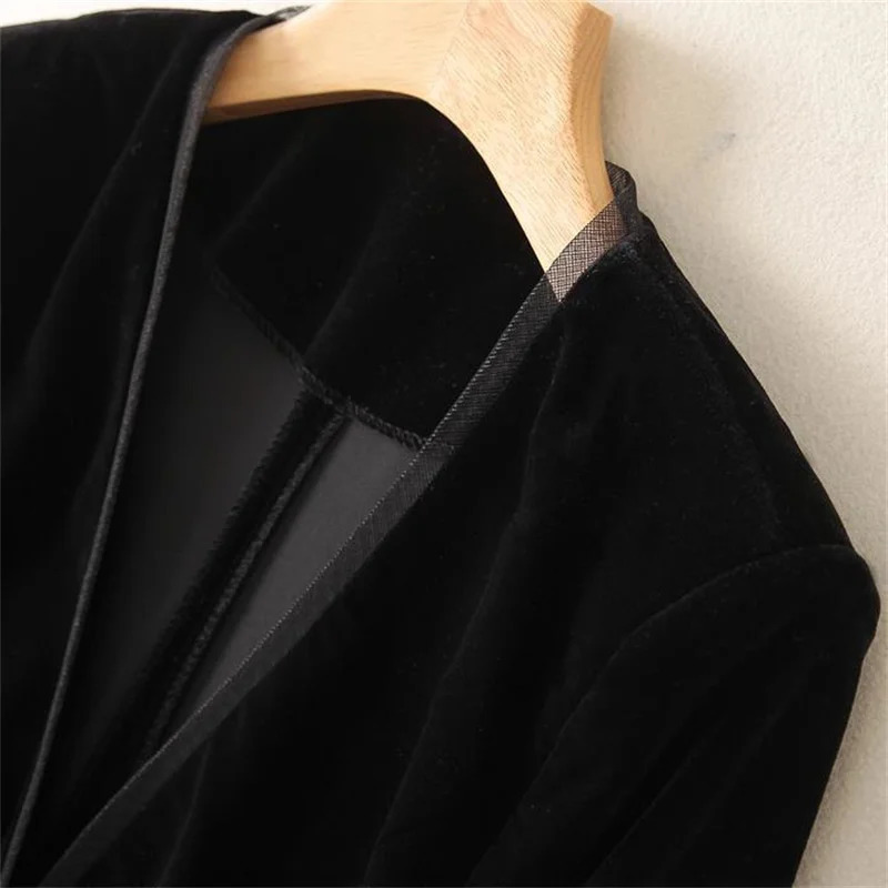 Gold velvet Women Blazer Korean Fashion Autumn Long Sleeve Casual Office Work Blazers Lady Jackets Coat Female Tops 251027